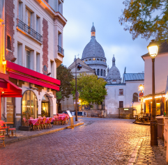 French street at dusk