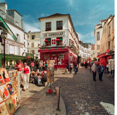 tourists in a quaint French city