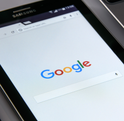 a tablet with Google search engine open