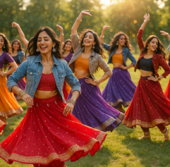 women dancing with  traditional Indian clothing on 