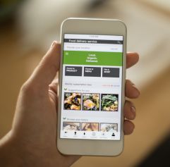 hand holding a smart phone with apps on the screen