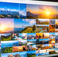 a close up of a computer screen with a lot of photographs on it