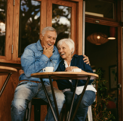 senior citizens at a cafe chatting