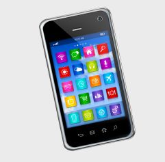 a smart phone with apps on the home screen