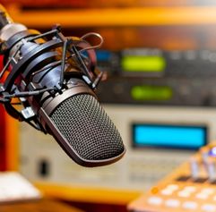 closeup of a podcasting mic